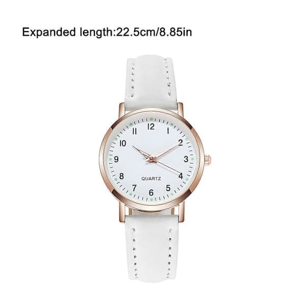 Damkvarts analogt armbandsur, mode läderrem damklocka klassisk avslappnad stil vit Vit White