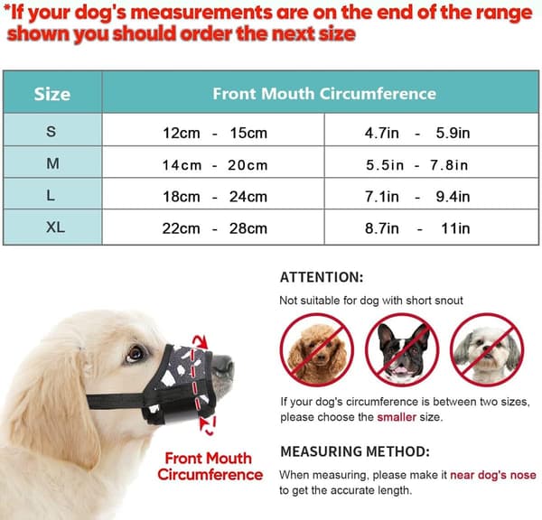 (M, Black) Dog Muzzle with Printed Pattern, Breathable Mesh for Small Dogs