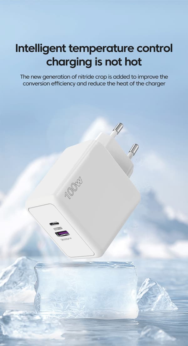 Oplader, hurtigopladning, 100W, PD + USB til iPhone, Xiaomi, Huawei, Redmi, Samsung