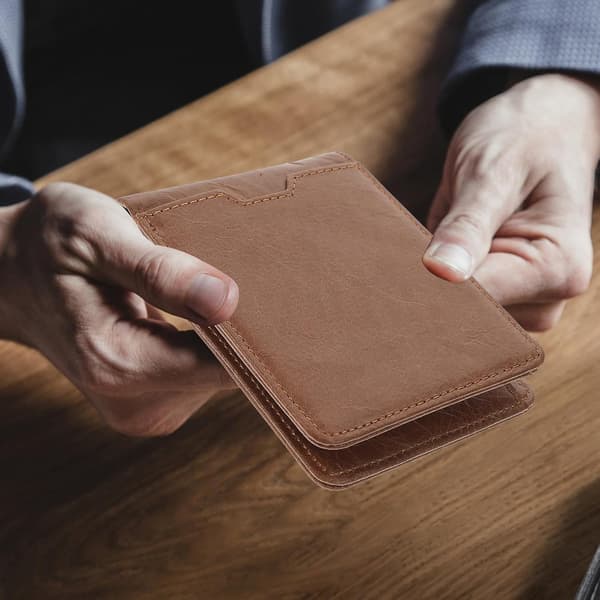 Herre lommebok RFID-blokkerende skinn bifold pengeklips kaffe