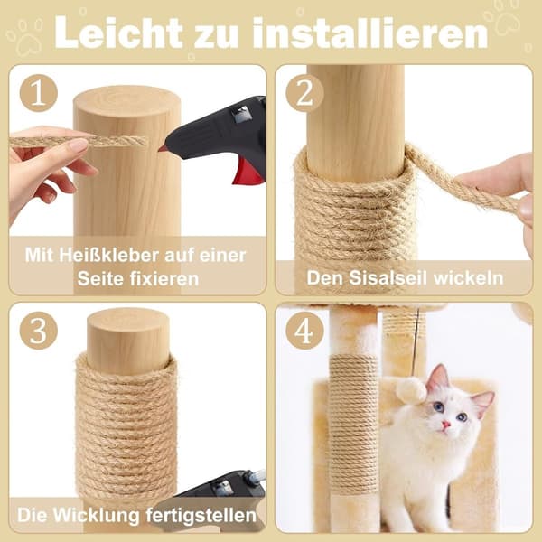 Sisal-tau for utskifting av klorestativ, naturlig jutefiber for DIY-dekor til klorestativ, 6 mm x 30 m