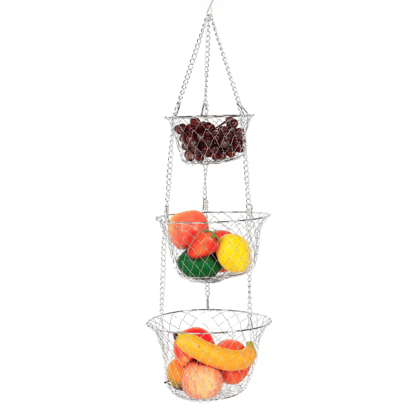 3-Tier Iron Wire Flower Basket, Hanging Vegetable Storage Organizer, Kitchen Accessory