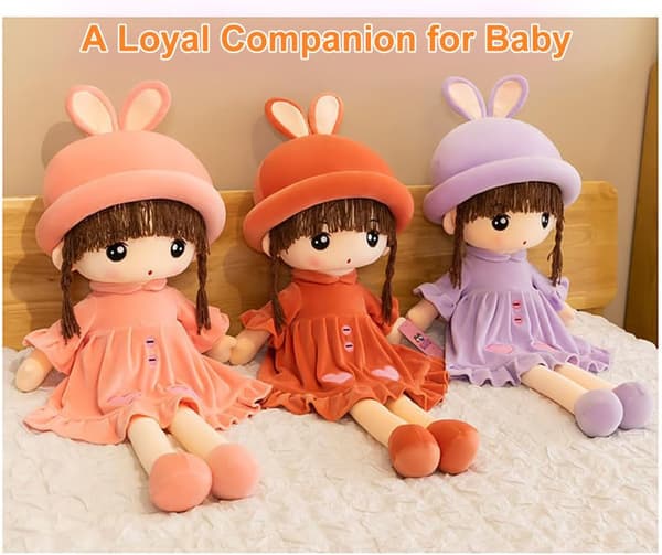 Rag doll plush toy with removable hat and clothes; a gift for birthdays or baptisms