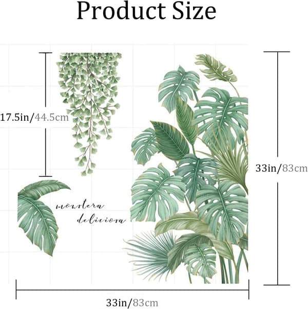 Jungle Leaf Wall Posters, Nature Palm Tree Leaf Wall Decal Splash Guard Silicone Drain Mat, Waterproof DIY Wall Decor for Kitchen