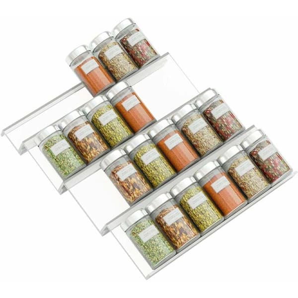 Spice Drawer Organizer, Extendable 4-Tier Clear Acrylic Spice Rack, Kitchen Drawer Spice Insert for Efficient Storage, Transparent