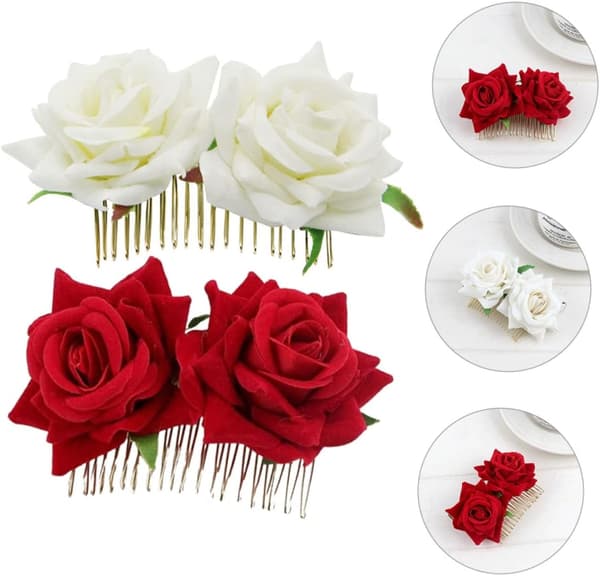 2 stk Rose Hårkam Hodeplagg Bryllup Blomst Hårtilbehør Smykker Stoff Blomsterklemme