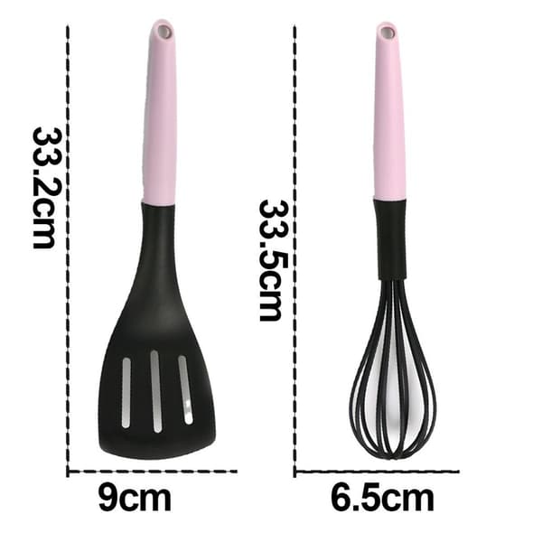 Rosa nylonspatel, non-stick stekpanna, speciell matsil, stekspade + visp KLB