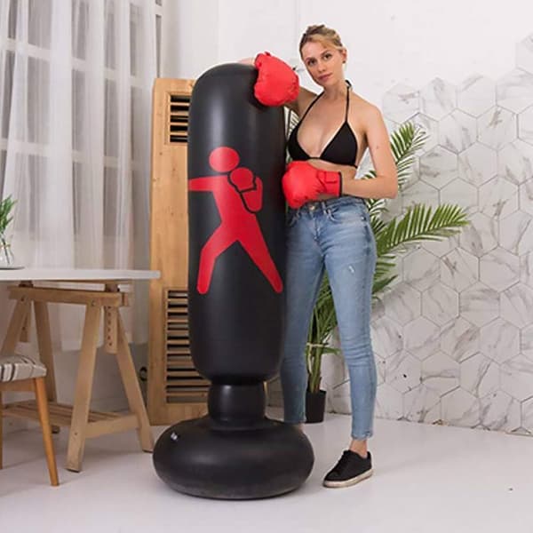 WingFly Inflatable Punching Bag, Freestanding Punching Bag Sport Stress Relief Black