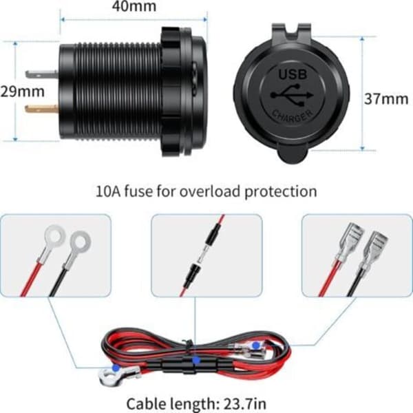 Dobbelt USB 3.0-oplader, 12V/24V vandtæt USB-stik med touch-kontakt til bil, båd, autocamper, blå