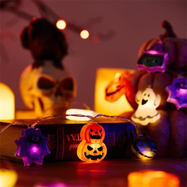 Halloween lyskæde, 3 meter lang, 20 LED-perler, batteridrevet, 8 blinkende tilstande