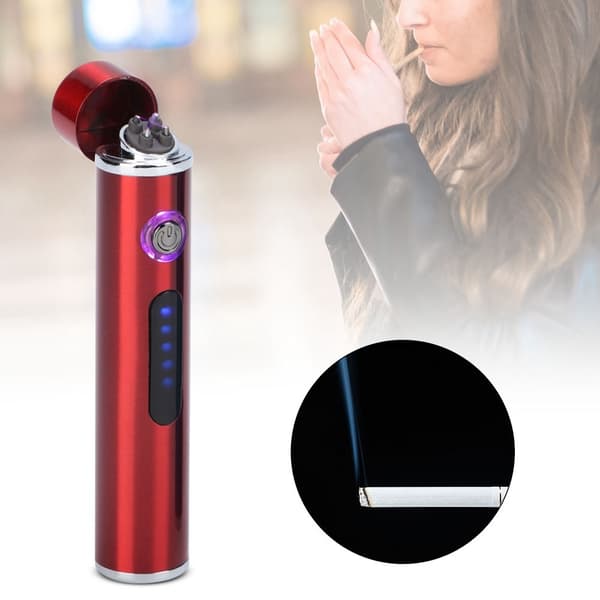 Bærbar USB elektrisk lighter, vindtæt, LED, rød, til grill og køkken