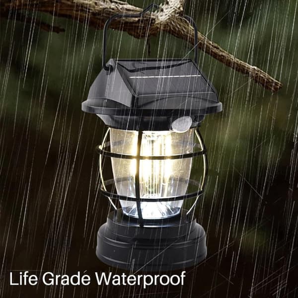 Solar Powered Camping Lantern with Motion Sensor, Waterproof, 9 x 15.8 cm, Black, Dual Charging Mode