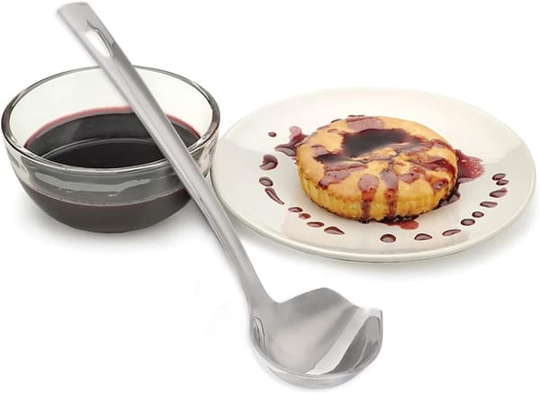 Stainless Steel Sauce Spoon with White Handle, Dishwasher Safe