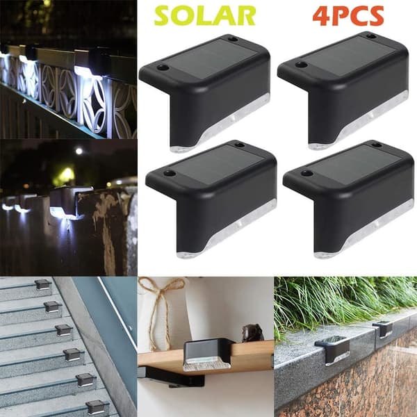 4 stk LED solcellelamper for trapper utendørs, hage, gjerde, vegg, landskapslampe, hvitt lys