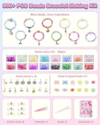 Aywewii Armbåndsfremstillingssæt, 800+ Perler DIY Smykkegave til Piger 6-12 År