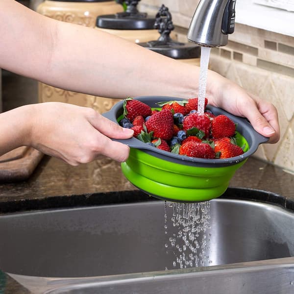 3-piece foldable kitchen colander, collapsible colander basket for pasta, vegetables, fruit (blue, green, orange)