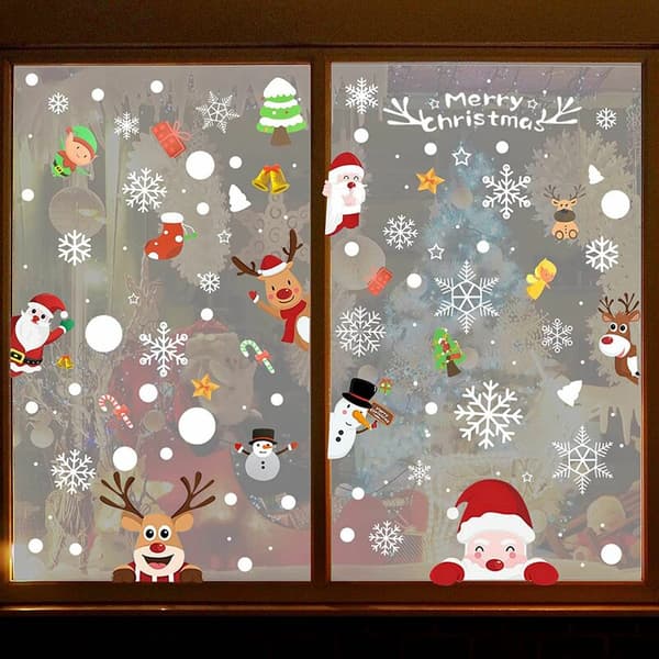 Christmas Snowflake Window Decals Window Stickers Removable Window Decoration Santa Claus Elk Snowman