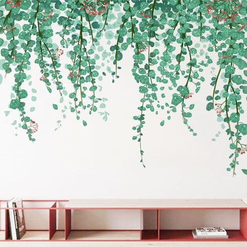 Eucalyptus Vine Leaf Wall Decals in Green, Removable Watercolor Art