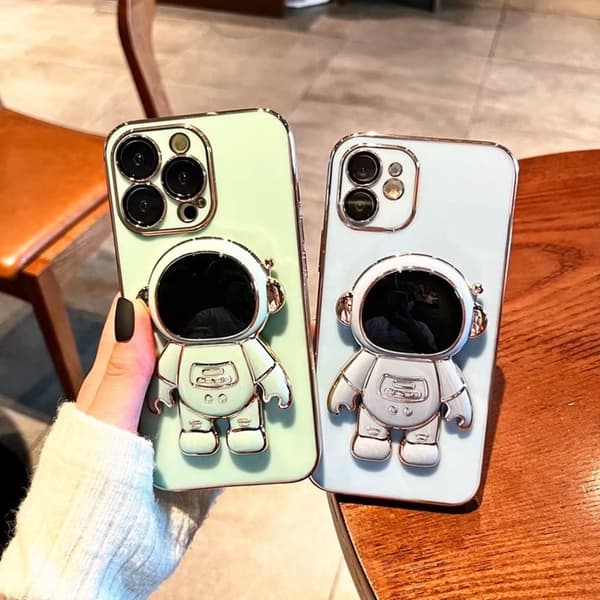 Astronaut Stand Protective Case, Adorable 3D Astronaut Stand Cartoon Soft TPU Plated Bumper Case for iPhone 13 Mini - Green Green iPhone13Mini Green iPhone13Mini