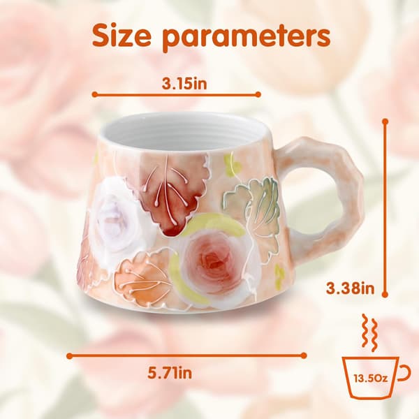 13oz Ceramic Mug, Enlarged and Thickened Breakfast Cup, Suitable for Spring, Summer, Autumn and Winter, Hand-Painted Cup, a Personalized Red Red Red