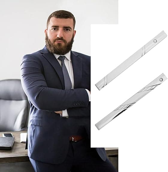 Tie Clip, Tie Clip for Men, Tie Clips, Skinny Tie Clips, Tie Bar, Silver (2 Pieces)