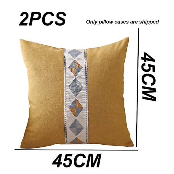 2 stk geometrisk broderi etnisk stil lin moderne enkel pyntepute gul 45*45cm yellow