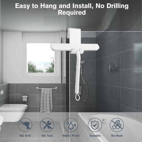 Silicone Shower Squeegee with Holder, Cleans Glass Screens, Mirrors and Bathrooms - 21 cm, White