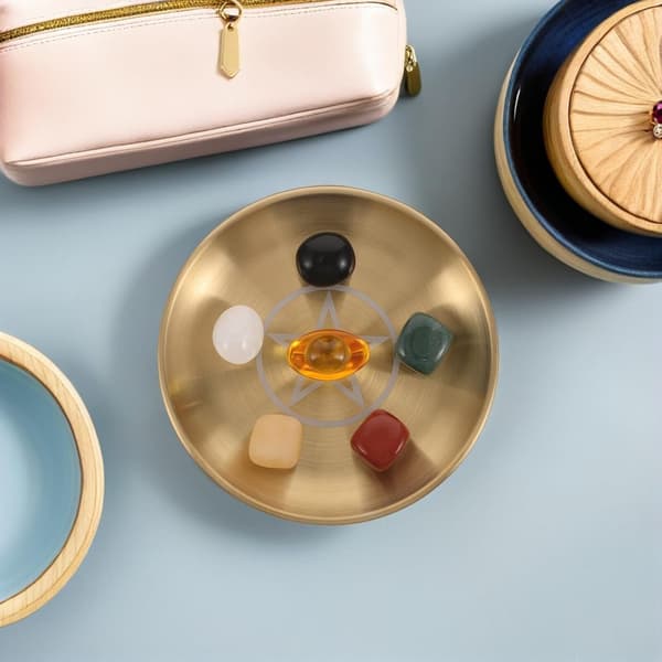 Crystal Stone Ritual Plate Altar Tray with Metal Construction, Versatile Function and Durable Design