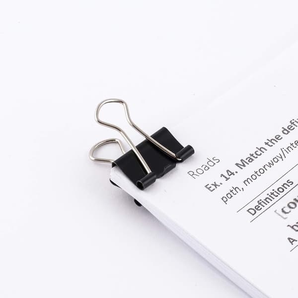 Sorte 12-pak dokumentklemmer 19mm Multifunktionelle klemmer til papir