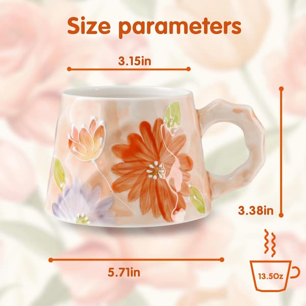 13oz Ceramic Mug, Enlarged and Thickened Breakfast Cup, Suitable for Spring, Summer, Autumn and Winter, Hand-Painted Cup, a Personalized Orange-Red orange-red