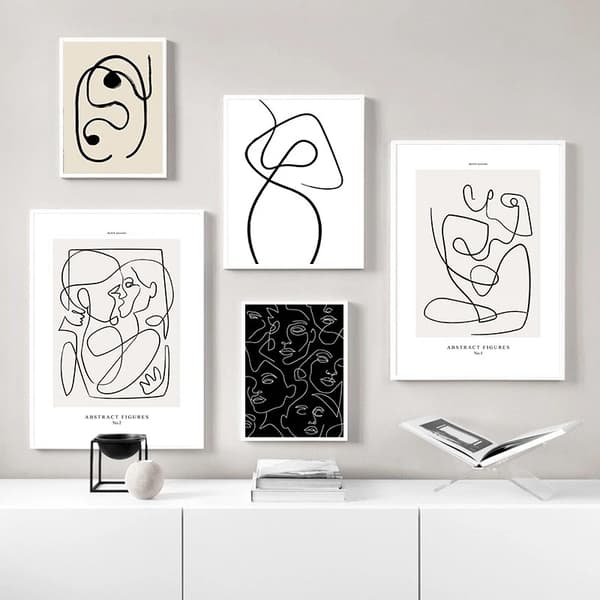 Kreativa, minimalistiska, abstrakta linjer, ansiktsmönster, canvas