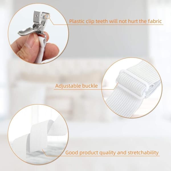 Adjustable Sheet Straps (65 cm to 200 cm), Adjustable Strap for Sheets, Sofa, Ironing Board Cover (White, 4-Pack)