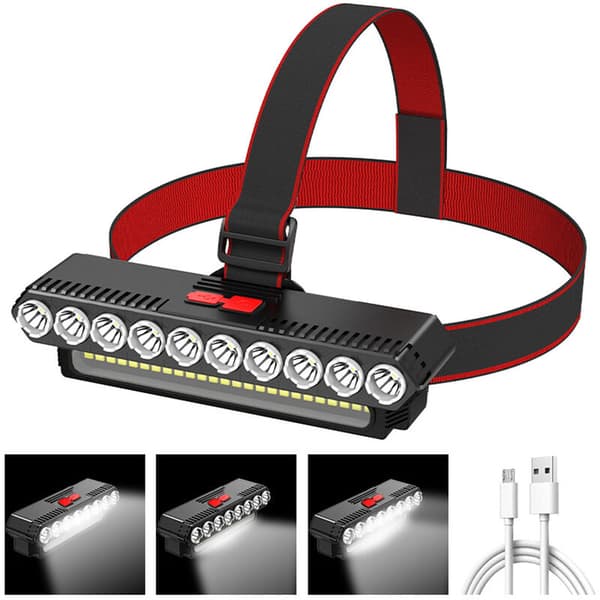 Dobbel lyskilde LED-hodelykt USB-oppladbar utendørsbelysning Vanntett og kraftig hodebåren hodelykt, 10LED