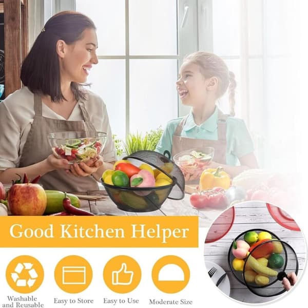 Fruit basket with mosquito net, fruit bowl, metal with lid, fruit fly repellent net, modern fruit storage, black