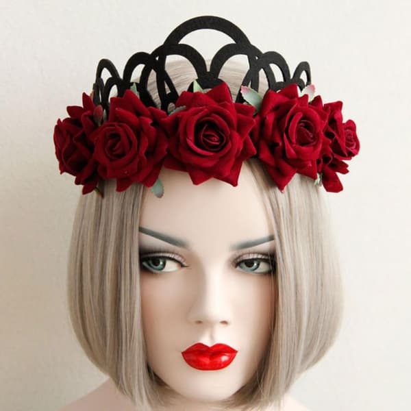 Rose Crown Garland Pannebånd Blomsterhodeplagg Justerbart Stoff Rødt