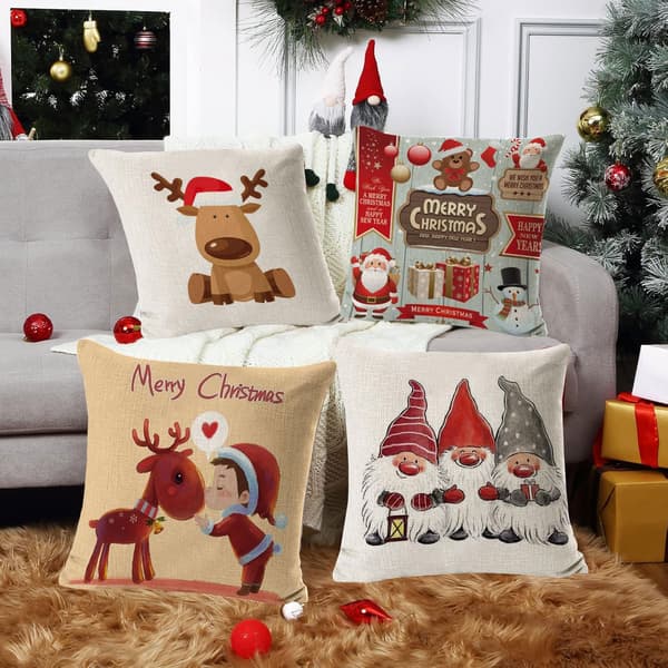 4-pack julkuddfodral, 45 x 45 cm julkuddfodral, julkuddar, juldekoration, kuddfodral