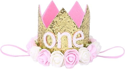 Födelsedagskrona Babyflicka Blomma Tiara Hårband Partyhatt Hårband, Rosa