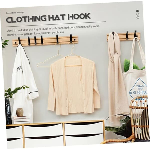Bamboo Wall Hook with 5 Movable Aluminum Hooks, Wall Mounted Coat Rack for Entryway, Bathroom, Bedroom KLB