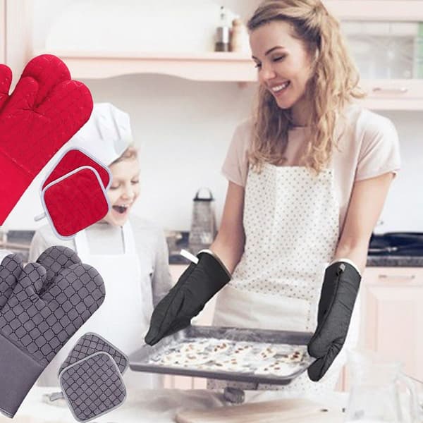 Kitchen Oven Mitt, High Heat Resistant, 500 Degrees, Extra Black KLB