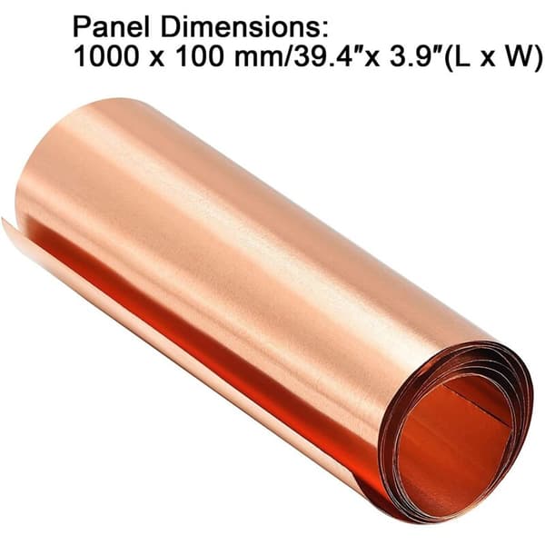 Kopparplåtsrulle, metallplåt 1000 mm x 100 mm x 0,03 mm