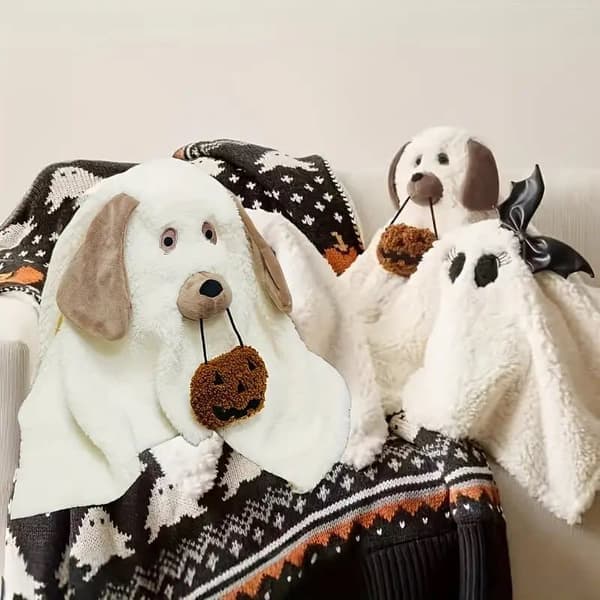 Söt Halloweenkudde - Mjuk Fluffig Vitrandig Prydnadskudde, Festlig Heminredning