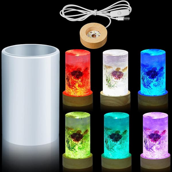 2 deler harpikslampeformsett, sylinder med USB LED-base