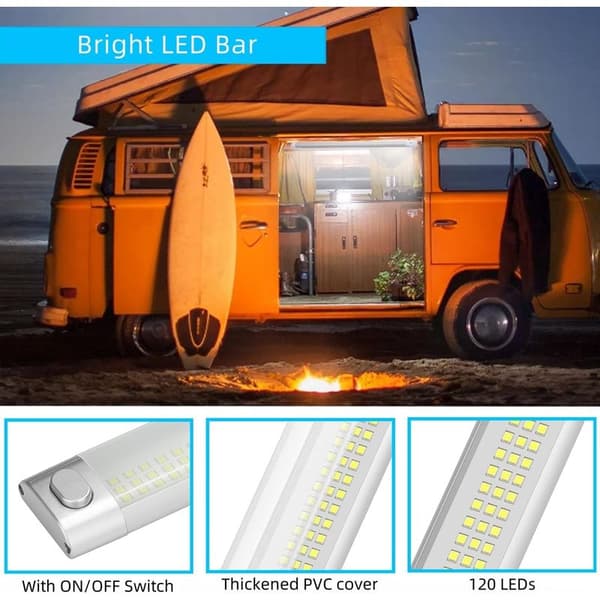 12V LED Light Bar for RVs, 2-Pack 12V LED Strips with Switch, 1600LM 12V LED Lamp