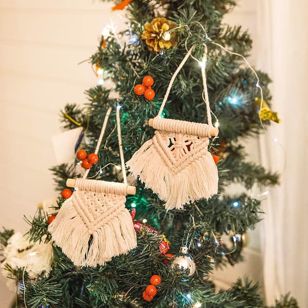 Mini Macramé Väggbonad 3-Delars Set Söt Bohemisk Julgransdekoration Bilprydnader Flätad Konstdekoration Heminredningsidéer