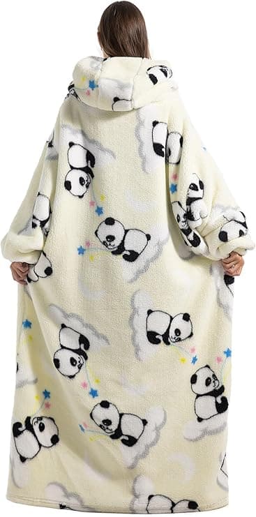 Ekstra Lang Overdimensjonert Teppehettegenser, Voksne Kvinner Koselig Fleece Bærbart Teppe, Fluffy Kjempe Hettegenser for Tenåringer