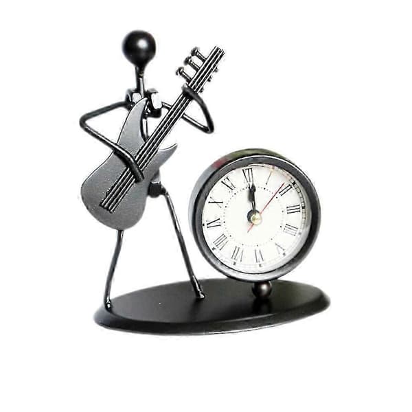 Metal Table Decoration Guitar Shaped Clock Creative Clock Decorative Crafts without Battery Black[DB]