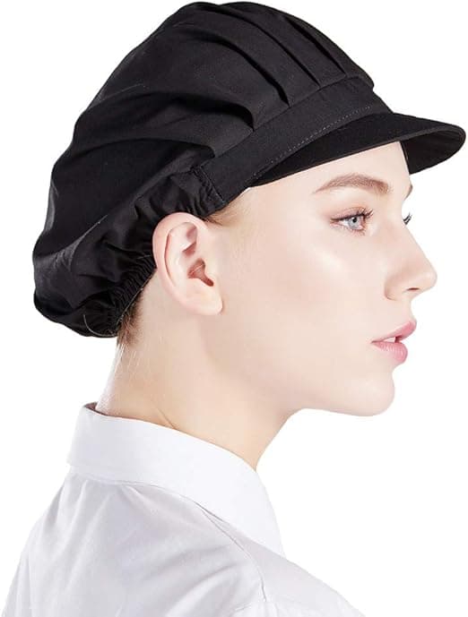 1 st Unisex kockmössa elastisk kockmössa kök bakning matlagning hatt för män kvinnor med brätte-svart