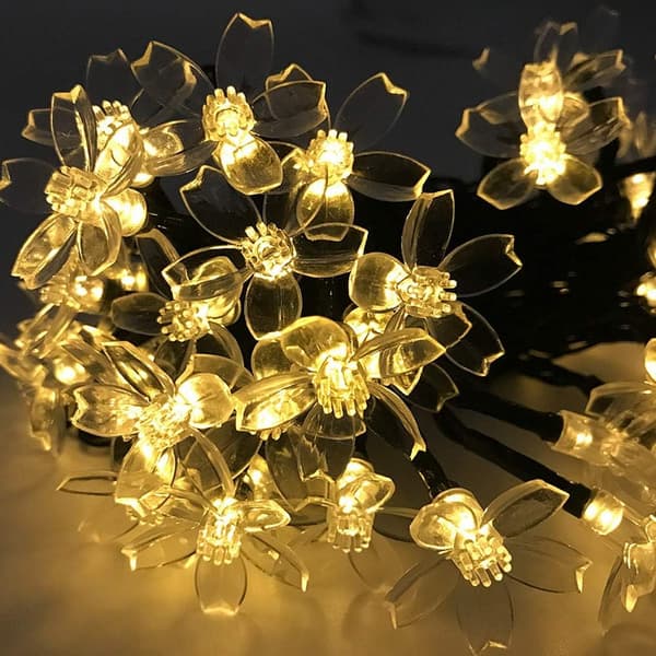 6,5 m varmhvid solcelle LED-blomsterlys, lyskæder til havepynt, bryllup, julefest