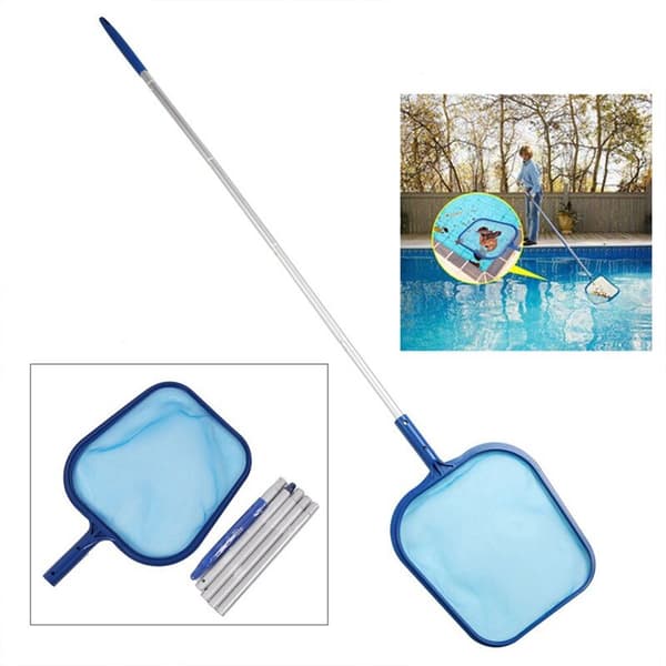 Poolblade og snavs, poolrenseskimmer, poolrensenet, poolrenseklude, poolnetrensning