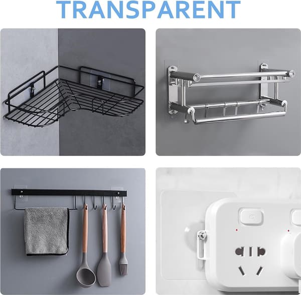 Self-adhesive hanging hooks, 12 pieces transparent, no drilling, for kitchen and bathroom